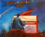 Le Piano Rouge, huile sur toile de Muguett, artiste-peintre de Seine-et-Marne, 77