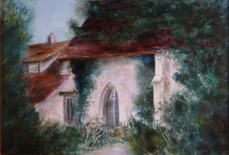 Maison-Chapelle de Barbizon, huile de Muguett atiste-peintre de Seine-et-Marne,77
