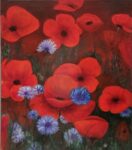 Fleurs Champêtres, Coquelicots et Bleuets, huile sur toile de Muguett, artiste-peintre de Seine-et-Marne, 77