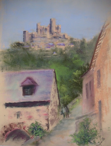 Najac, pastel sec de Muguett, artiste-peintre de Seine-et-Marne, 77